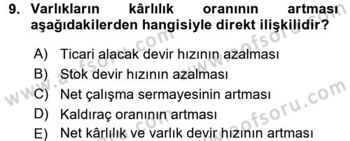 Mali Analiz Dersi 2017 - 2018 Yılı (Vize) Ara Sınavı 9. Soru