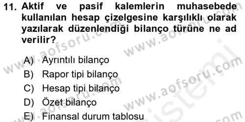 Mali Analiz Dersi 2017 - 2018 Yılı (Final) Dönem Sonu Sınav Soruları 11. Soru