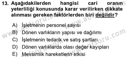 Mali Analiz Dersi 2017 - 2018 Yılı (Final) Dönem Sonu Sınav Soruları 13. Soru