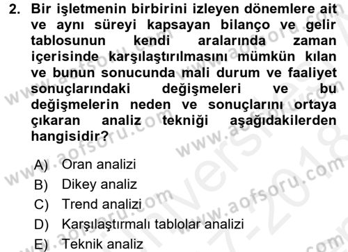 Mali Analiz Dersi 2017 - 2018 Yılı (Final) Dönem Sonu Sınav Soruları 2. Soru