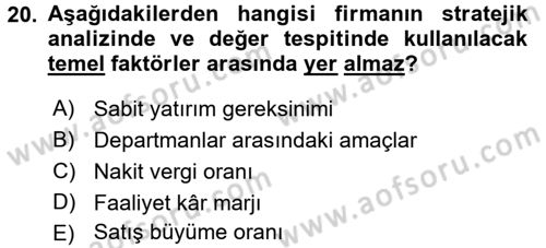 Mali Analiz Dersi 2017 - 2018 Yılı (Final) Dönem Sonu Sınav Soruları 20. Soru