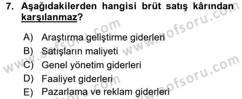 Mali Analiz Dersi 2017 - 2018 Yılı (Final) Dönem Sonu Sınav Soruları 7. Soru
