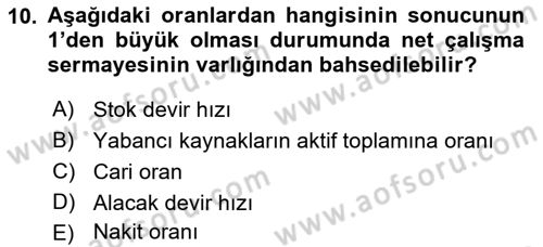 Mali Analiz Dersi 2018 - 2019 Yılı (Vize) Ara Sınavı 10. Soru