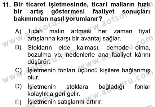 Mali Analiz Dersi 2018 - 2019 Yılı (Vize) Ara Sınavı 11. Soru