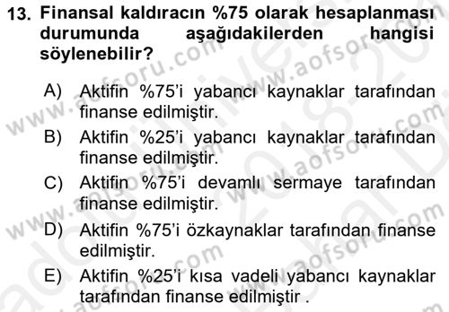 Mali Analiz Dersi 2018 - 2019 Yılı (Vize) Ara Sınavı 13. Soru