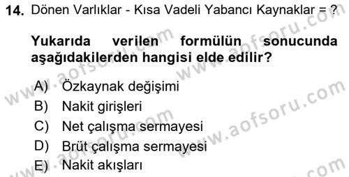 Mali Analiz Dersi 2018 - 2019 Yılı (Vize) Ara Sınavı 14. Soru