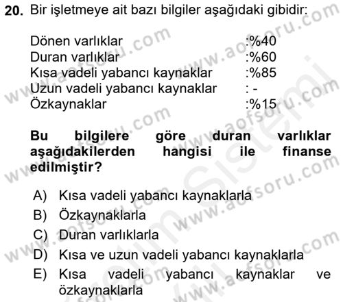 Mali Analiz Dersi 2018 - 2019 Yılı (Vize) Ara Sınavı 20. Soru