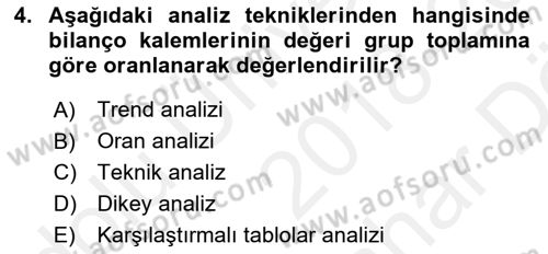 Mali Analiz Dersi 2018 - 2019 Yılı (Vize) Ara Sınavı 4. Soru