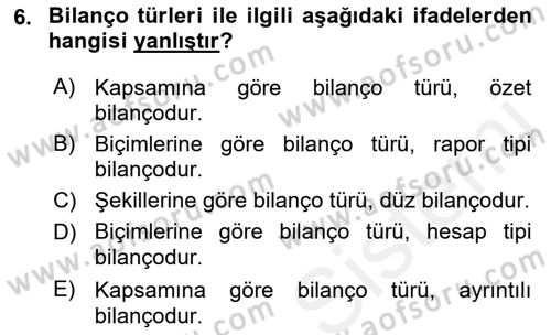 Mali Analiz Dersi 2018 - 2019 Yılı (Vize) Ara Sınavı 6. Soru