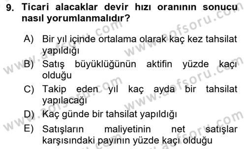 Mali Analiz Dersi 2018 - 2019 Yılı (Vize) Ara Sınavı 9. Soru