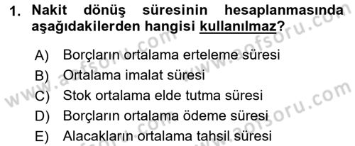 Mali Analiz Dersi 2018 - 2019 Yılı (Final) Dönem Sonu Sınavı 1. Soru