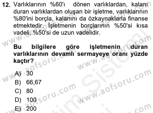 Mali Analiz Dersi 2018 - 2019 Yılı (Final) Dönem Sonu Sınavı 12. Soru