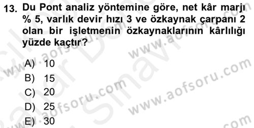 Mali Analiz Dersi 2018 - 2019 Yılı (Final) Dönem Sonu Sınavı 13. Soru