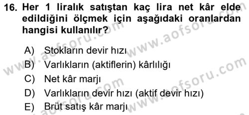 Mali Analiz Dersi 2018 - 2019 Yılı (Final) Dönem Sonu Sınavı 16. Soru