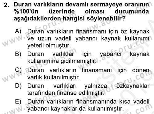 Mali Analiz Dersi 2018 - 2019 Yılı (Final) Dönem Sonu Sınavı 2. Soru