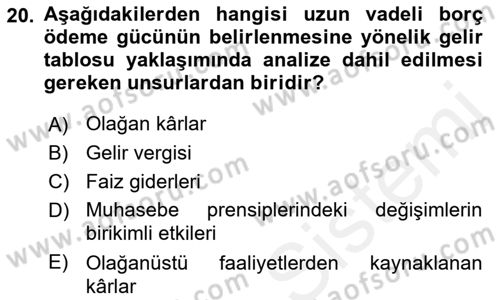 Mali Analiz Dersi 2018 - 2019 Yılı (Final) Dönem Sonu Sınavı 20. Soru