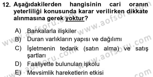 Mali Analiz Dersi 2018 - 2019 Yılı Yaz Okulu Sınav Soruları 12. Soru