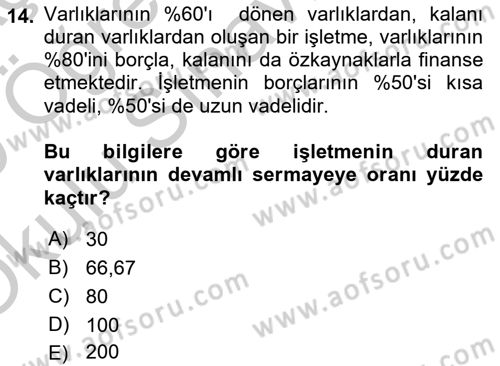 Mali Analiz Dersi 2018 - 2019 Yılı Yaz Okulu Sınav Soruları 14. Soru