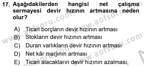 Mali Analiz Dersi 2018 - 2019 Yılı Yaz Okulu Sınav Soruları 17. Soru