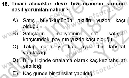 Mali Analiz Dersi 2018 - 2019 Yılı Yaz Okulu Sınav Soruları 18. Soru