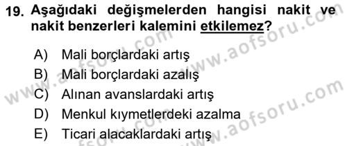 Mali Analiz Dersi 2018 - 2019 Yılı Yaz Okulu Sınav Soruları 19. Soru