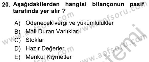 Mali Analiz Dersi 2018 - 2019 Yılı Yaz Okulu Sınav Soruları 20. Soru