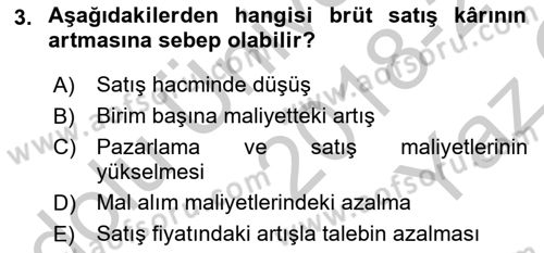 Mali Analiz Dersi 2018 - 2019 Yılı Yaz Okulu Sınav Soruları 3. Soru