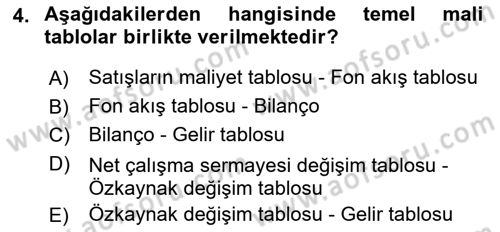 Mali Analiz Dersi 2018 - 2019 Yılı Yaz Okulu Sınav Soruları 4. Soru