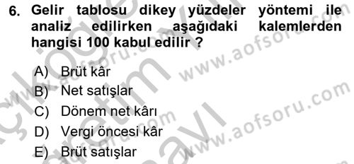 Mali Analiz Dersi 2018 - 2019 Yılı Yaz Okulu Sınav Soruları 6. Soru