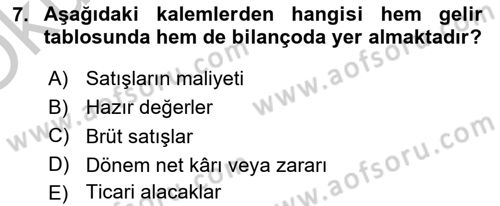 Mali Analiz Dersi 2018 - 2019 Yılı Yaz Okulu Sınav Soruları 7. Soru