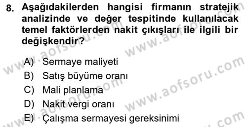 Mali Analiz Dersi 2018 - 2019 Yılı Yaz Okulu Sınav Soruları 8. Soru