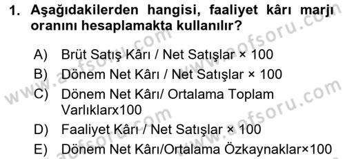 Mali Analiz Dersi 2020 - 2021 Yılı Yaz Okulu Sınav Soruları 1. Soru
