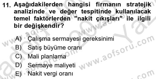 Mali Analiz Dersi 2020 - 2021 Yılı Yaz Okulu Sınav Soruları 11. Soru