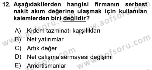 Mali Analiz Dersi 2020 - 2021 Yılı Yaz Okulu Sınav Soruları 12. Soru