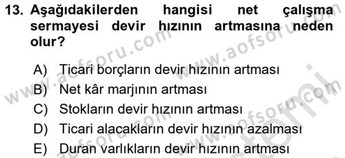 Mali Analiz Dersi 2020 - 2021 Yılı Yaz Okulu Sınav Soruları 13. Soru