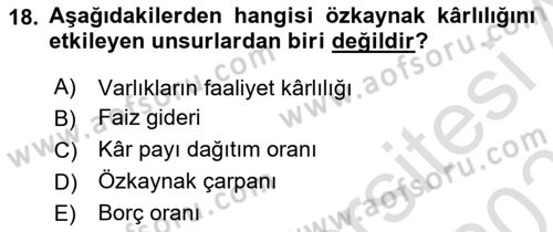 Mali Analiz Dersi 2020 - 2021 Yılı Yaz Okulu Sınav Soruları 18. Soru