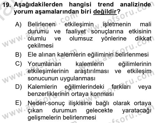 Mali Analiz Dersi 2020 - 2021 Yılı Yaz Okulu Sınav Soruları 19. Soru