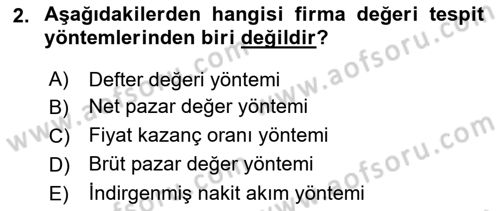 Mali Analiz Dersi 2020 - 2021 Yılı Yaz Okulu Sınav Soruları 2. Soru