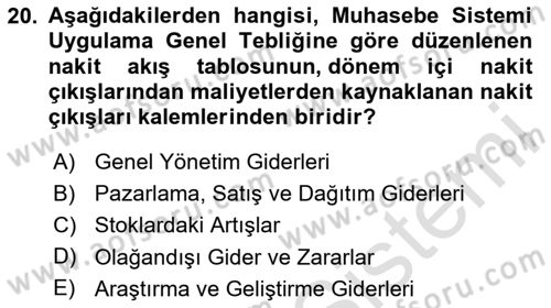 Mali Analiz Dersi 2020 - 2021 Yılı Yaz Okulu Sınav Soruları 20. Soru