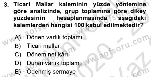 Mali Analiz Dersi 2020 - 2021 Yılı Yaz Okulu Sınav Soruları 3. Soru