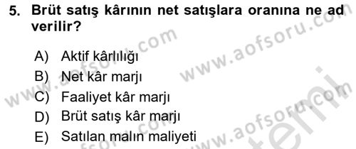Mali Analiz Dersi 2020 - 2021 Yılı Yaz Okulu Sınav Soruları 5. Soru