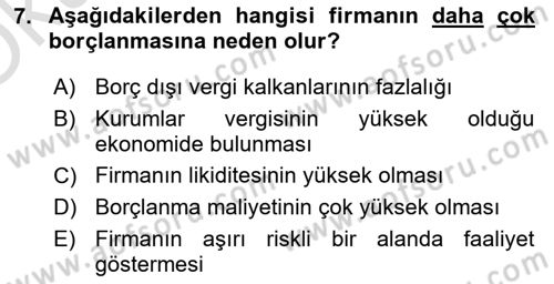 Mali Analiz Dersi 2020 - 2021 Yılı Yaz Okulu Sınav Soruları 7. Soru
