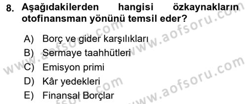 Mali Analiz Dersi 2020 - 2021 Yılı Yaz Okulu Sınav Soruları 8. Soru
