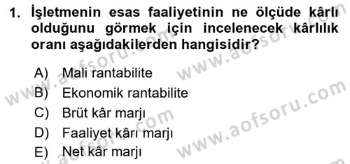 Mali Analiz Dersi 2021 - 2022 Yılı (Vize) Ara Sınav Soruları 1. Soru