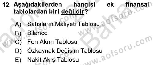 Mali Analiz Dersi 2021 - 2022 Yılı (Vize) Ara Sınav Soruları 12. Soru