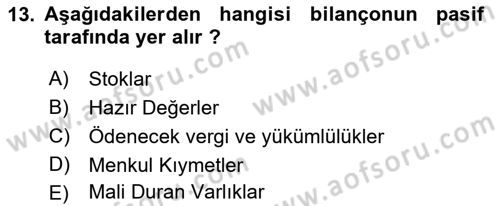 Mali Analiz Dersi 2021 - 2022 Yılı (Vize) Ara Sınav Soruları 13. Soru