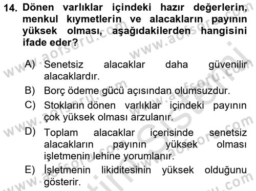 Mali Analiz Dersi 2021 - 2022 Yılı (Vize) Ara Sınav Soruları 14. Soru