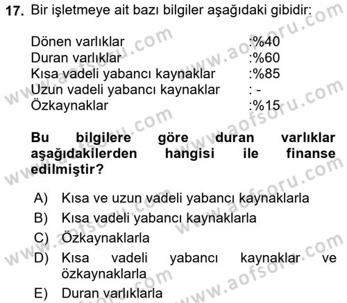 Mali Analiz Dersi 2021 - 2022 Yılı (Vize) Ara Sınav Soruları 17. Soru