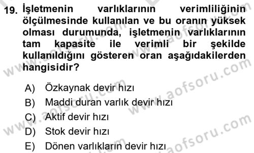 Mali Analiz Dersi 2021 - 2022 Yılı (Vize) Ara Sınav Soruları 19. Soru