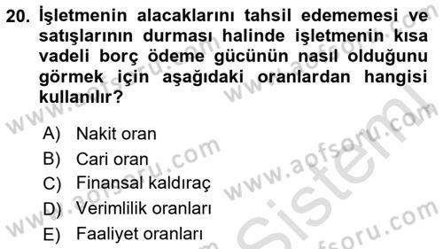 Mali Analiz Dersi 2021 - 2022 Yılı (Vize) Ara Sınav Soruları 20. Soru